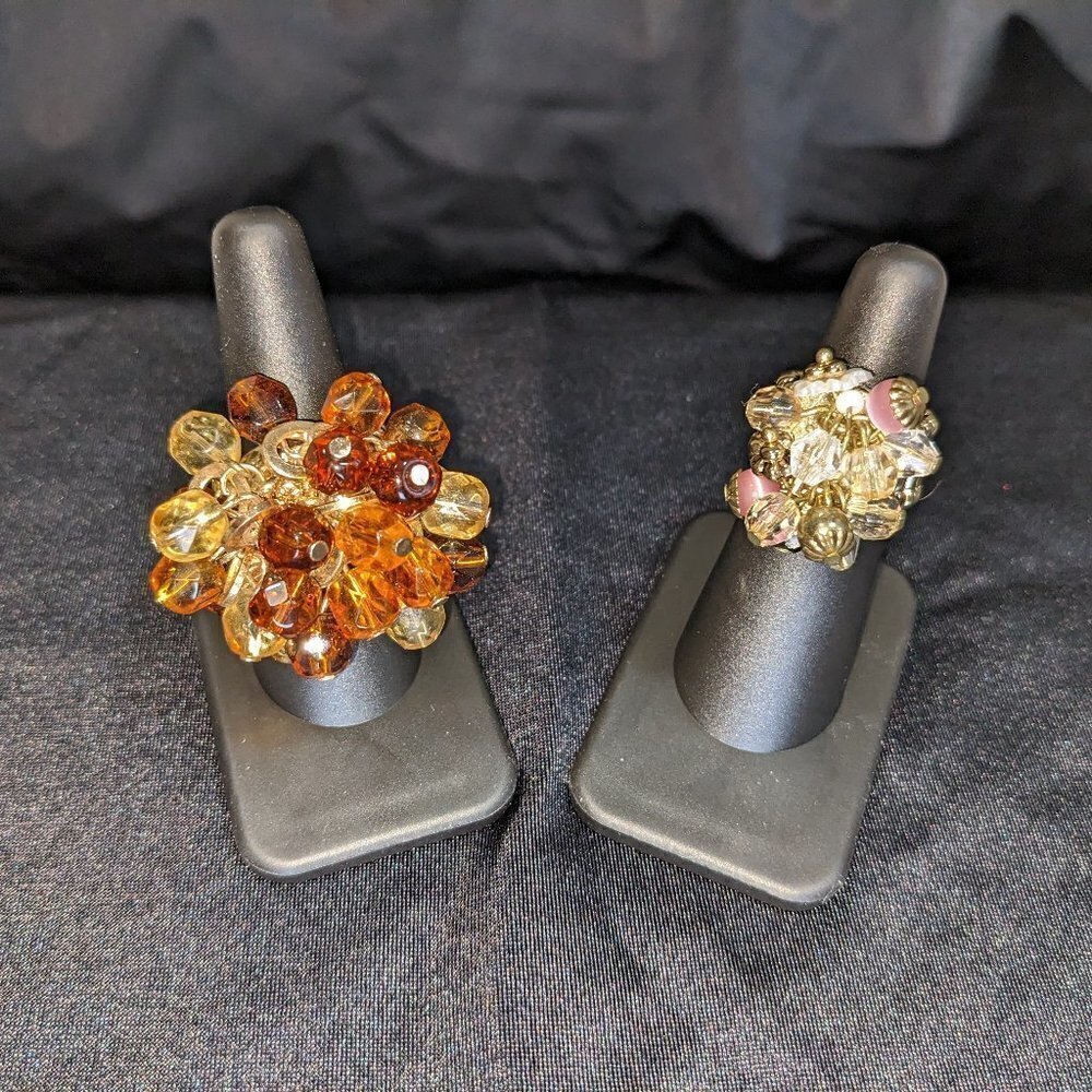 Beaded Pair of Rings- Earthy Tone & Pink Gold Black and White Beads